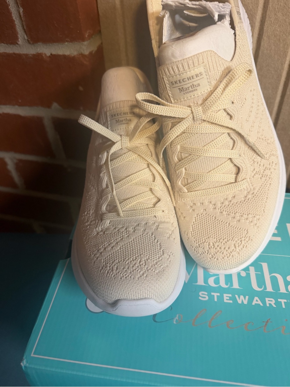 Skechers Martha Stewart Knit Lace-Up Sneakers - Cream